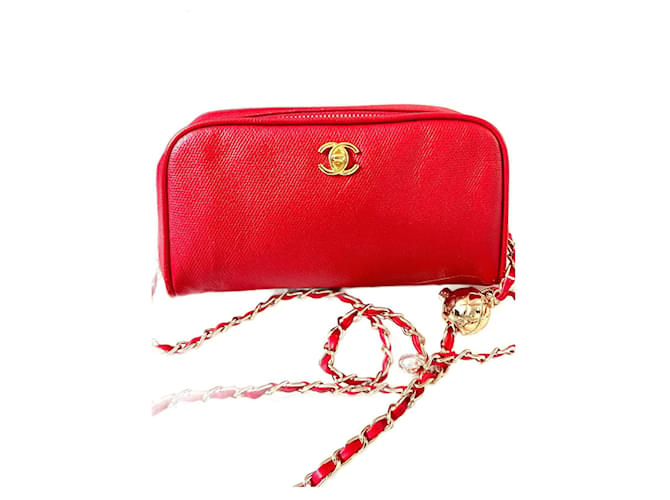 Chanel Clutch-Taschen Rot Leder  ref.776664