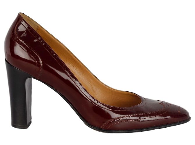 Hermès Patent Brogue Pumps Dark red