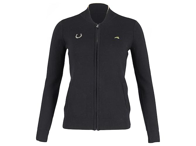Bella Freud Race Track Zip-Up Track Jacket with Side Stripes in Black Wool  ref.776777