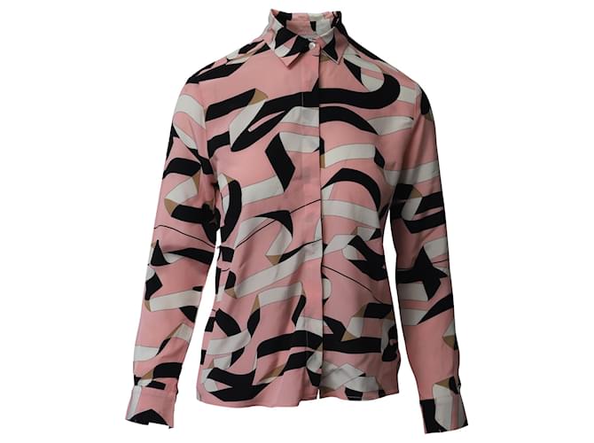 MSGM Printed Long Sleeve Shirt in Pink Silk  ref.776786