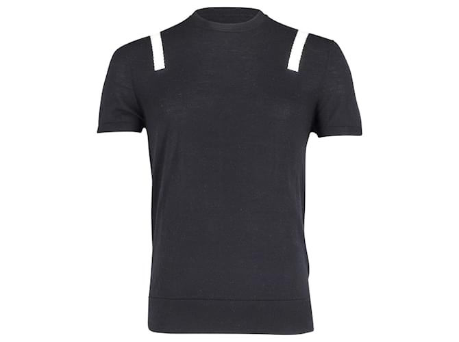 Neil Barrett Knitted T-Shirt with White Stripe in the Shoulders in Black Viscose Cellulose fibre  ref.776791