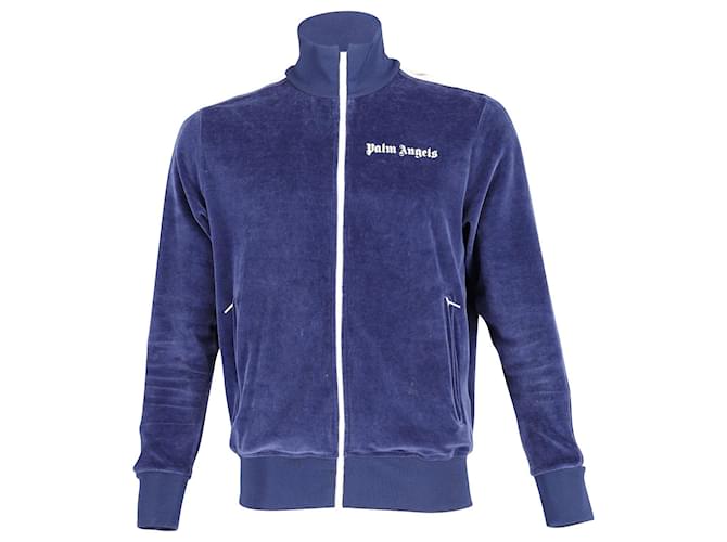 Palm Angels Chenille Track Jacket in Navy Blue Cotton  ref.776797