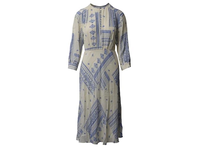 Ba&Sh Ines Printed Midi Dress in Cream and Blue Viscose  Cellulose fibre  ref.776804