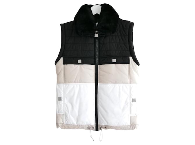 Chanel Sport line 2005 Fur Collar Sleeveless Puffer Jacket Black Beige Cream Polyamide  ref.776811