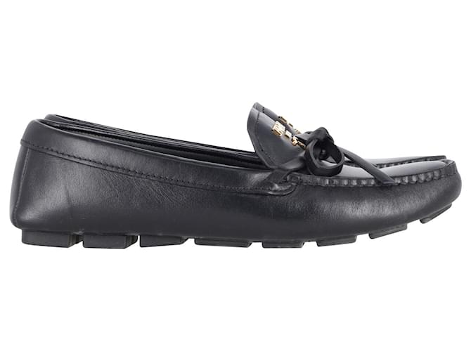Prada Bow Detaillierte Driving Loafer aus schwarzem Leder Kalbähnliches Kalb  ref.776817