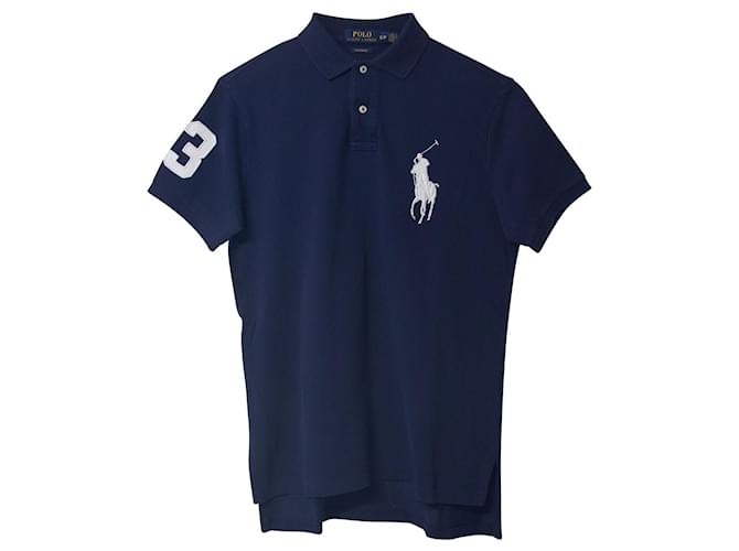 Polo Ralph Lauren Slim Fit Polo Shirt in Navy Blue Cotton  ref.776822