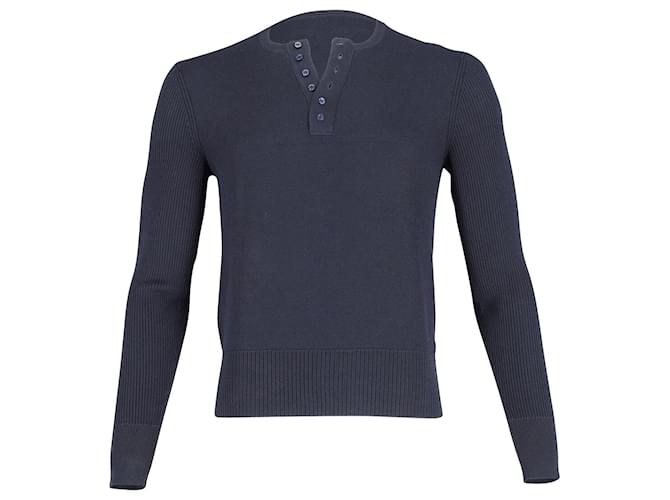 Neil Barrett Knitted Long Sleeve Polo Shirt in Navy Blue Viscose Cellulose fibre  ref.776823