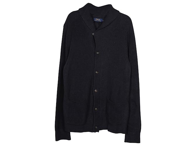 Polo Ralph Lauren Long-sleeve Shawl Collar Rib-Knit Cardigan in Navy Blue  Cotton  - Joli Closet