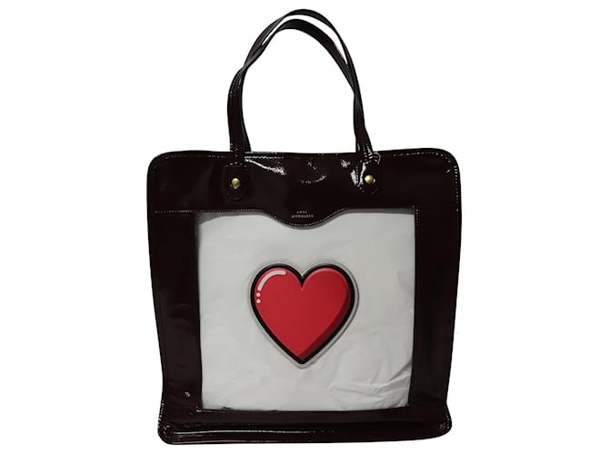 Anya Hindmarch Rainy Day Heart and Smiley Face Applique Tote Bag in Burgundy Patent Leather Multiple colors  ref.776853