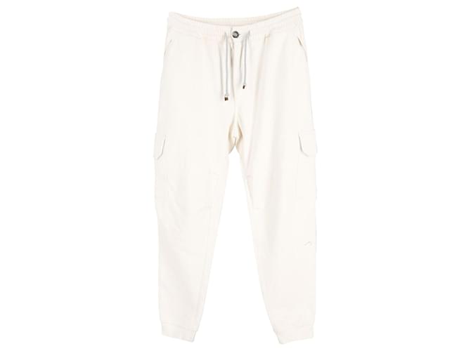 Brunello Cucinelli Pantalon avec poches cargo en coton crème Blanc Écru  ref.776860