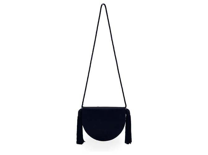 Yves Saint Laurent Vintage Black Satin Half Moon Crossbody Tassel Bag  ref.776870