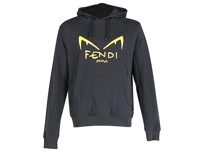 Fendi Diabolic Eyes Print Hoodie in Black and Yellow Cotton ref