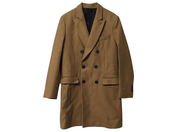 AMI Double-Breasted Overcoat in Brown Wool