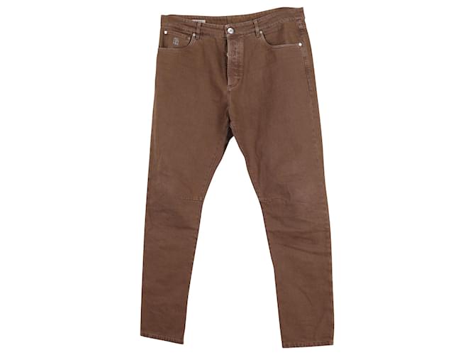 Brunello Cucinelli Pantalones de corte tradicional en denim de algodón marrón Castaño  ref.776896