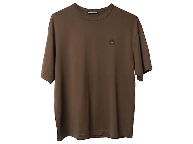 Acne Studios T-Shirt mit Face-Logo-Patch aus brauner Baumwolle  ref.776917