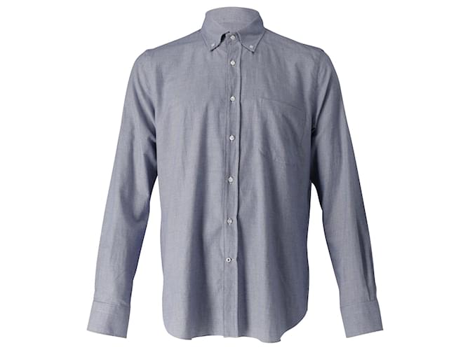 Loro Piana Check Button-Down-Hemd aus blauer Baumwolle  ref.776929