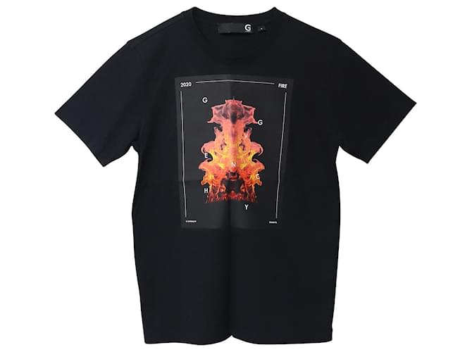 T-shirt G Givenchy con stampa fiamme in cotone nero  ref.776932