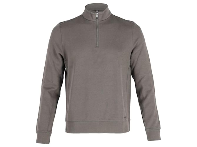 Hugo Boss Boss Zip-Neck Sweater in Grey Cotton  ref.776934