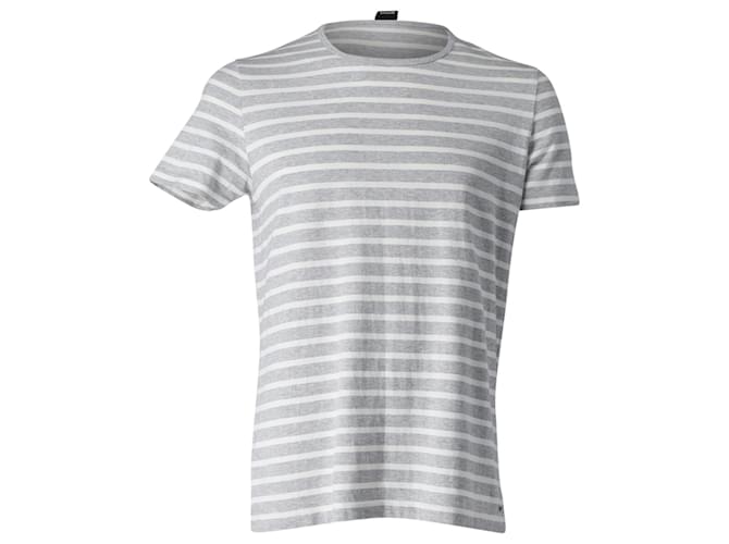 Hugo Boss Tessler Slim-Fit Striped T-Shirt in White and Light Blue Cotton-Jersey   ref.776943