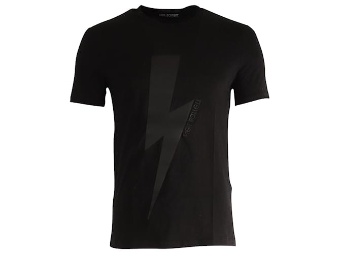 Neil Barrett Thunderbolt Tonal Print T-Shirt in Black Cotton  ref.776945