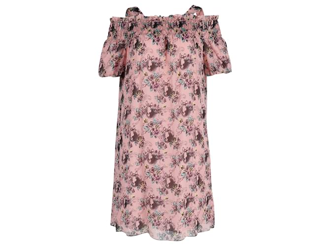 Autre Marque Vestido boutique Moschino ombro a ombro em seda com estampa floral  ref.776948