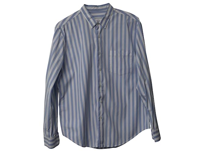 Camicia a righe AMI Paris in cotone blu Blu chiaro  ref.776967