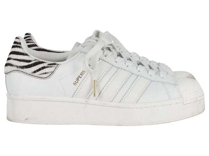 Autre Marque Adidas Superstar Bold Zebra Print Sneakers in White Leather  ref.776975