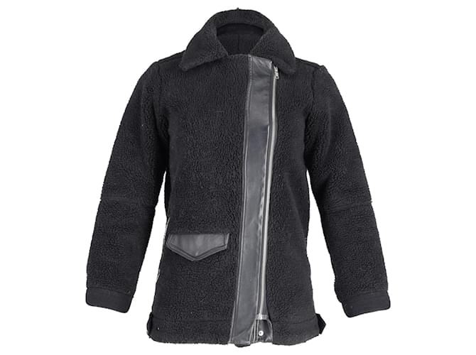 Sandro Paris Shearling Biker Coat in Black Wool  ref.776994