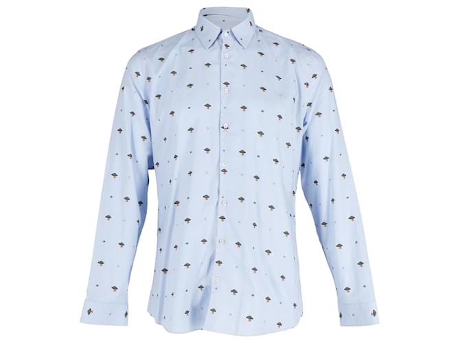 Gucci Space Ship Print Button Front Hemd aus hellblauer Baumwolle  ref.776997