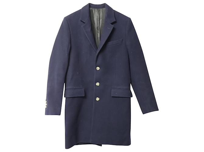Ami Paris Single-Breasted Coat in Navy Blue Wool  ref.776998