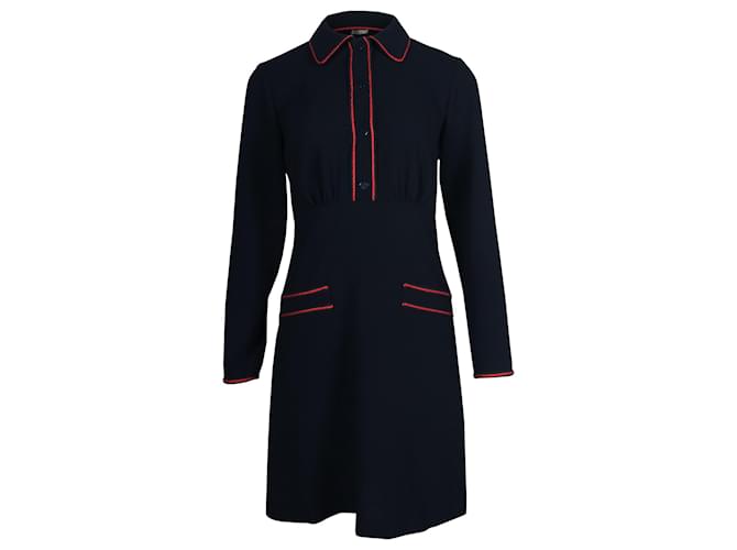 Sandro Paris Long Sleeve Mini Dress in Navy Blue Polyester  ref.777013