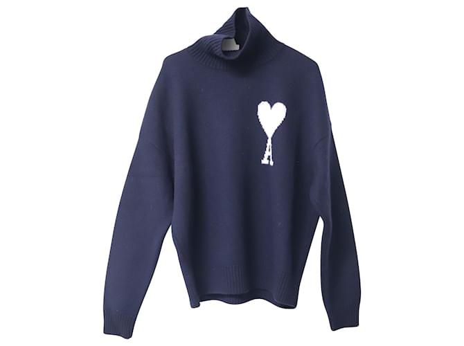 Autre Marque Suéter clásico con cuello vuelto Ami Paris en lana azul marino  ref.777024