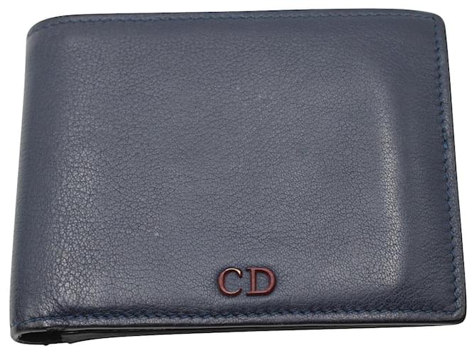 Dior Homme Bi-Fold Wallet aus marineblauem, genarbtem Kalbsleder Leder Kalbähnliches Kalb  ref.777025