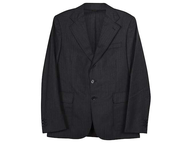 Ralph Lauren Striped Long Sleeve Blazer in Grey Wool   ref.777046