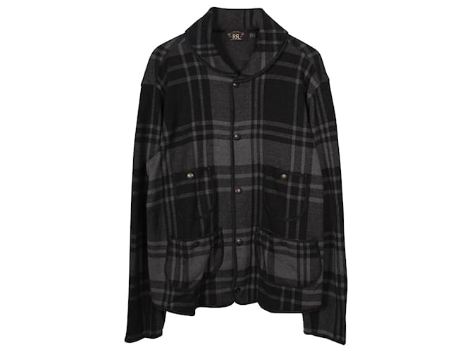 Ralph Lauren RRL Plaid Knit Jacquard Jacket in Grey Cotton  ref.777061