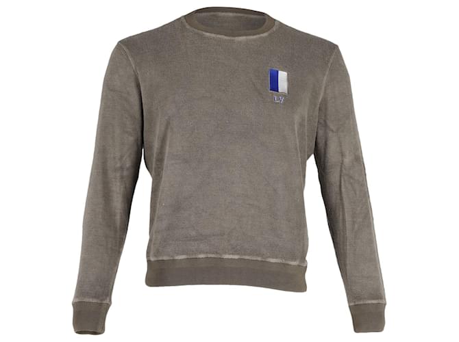 Louis Vuitton Sweat-shirt ras du cou à logo brodé en coton marron  ref.777079
