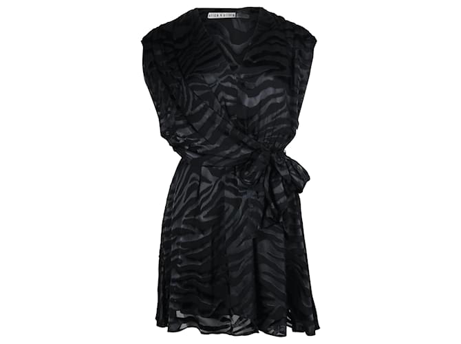 Alice + Olivia Essie Tiger-Print Mini Wrap Dress in Black Viscose Cellulose fibre  ref.777087