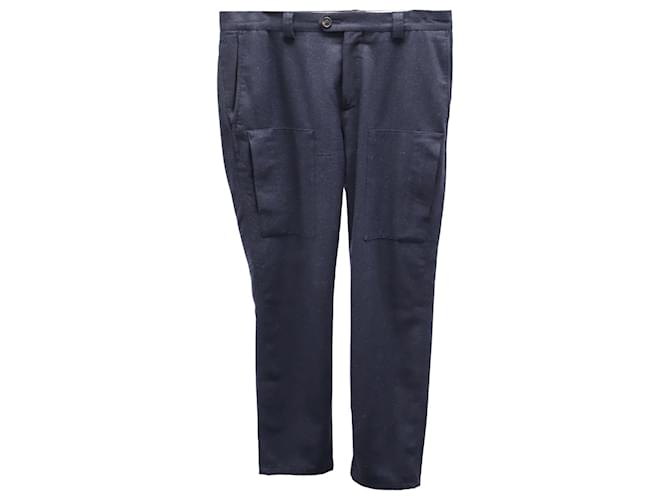 Brunello Cucinelli Flannel Cargo Pants in Navy Blue Wool  ref.777092