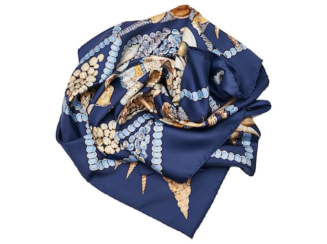 Foulard Hermès Bleu Rocaille Soie Tissu  ref.777120