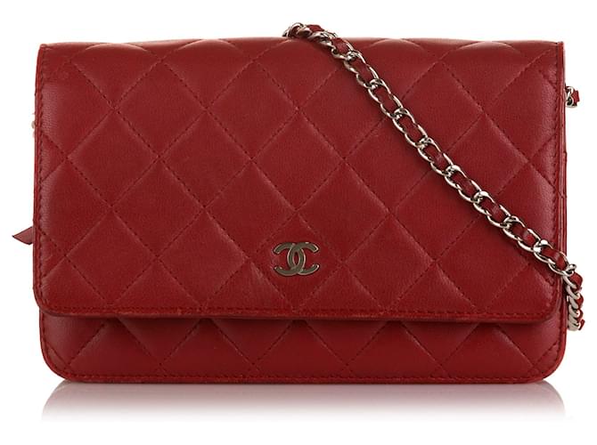 Chanel Red Caviar Wallet On Chain Leather  ref.777132