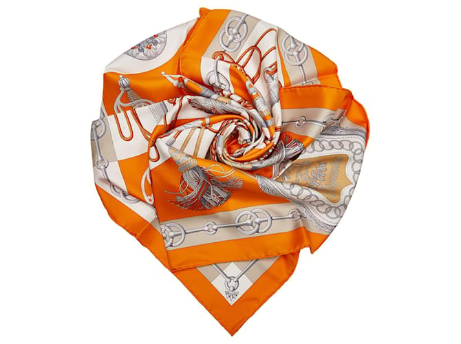 Hermès Lenço de seda Hermes Orange Cliquetis Laranja Pano  ref.777142