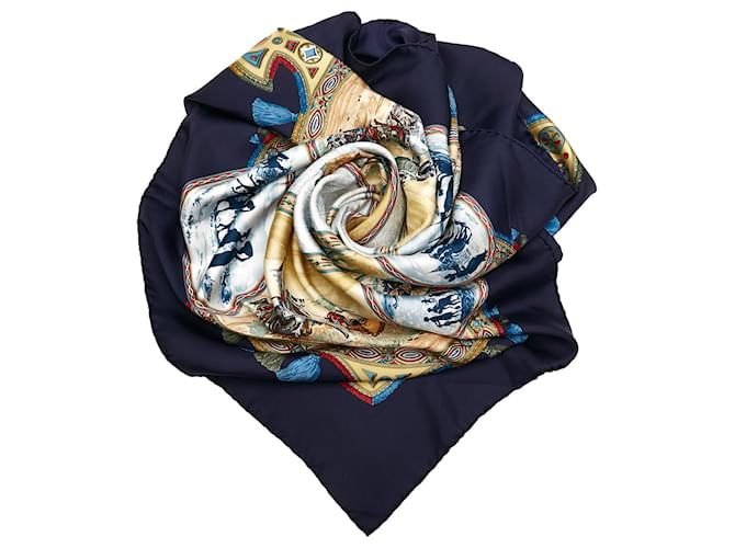 Hermès Hermes Blue Cavaliers Peuls Silk Scarf Cloth  ref.777156