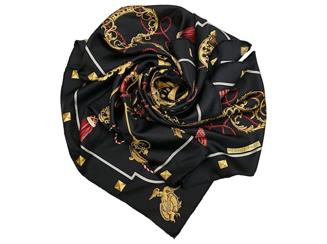 Hermès Hermes Black Les Clefs Silk Scarf Cloth  ref.777158