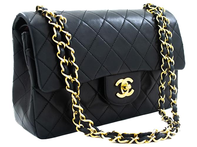 Chanel Classic gefütterte Klappe 9"Chain Shoulder Bag Black Lambskin Schwarz Leder  ref.777782