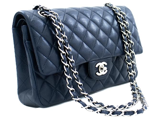 CHANEL Navy Caviar lined Flap Chain Shoulder Bag Quilted Leather