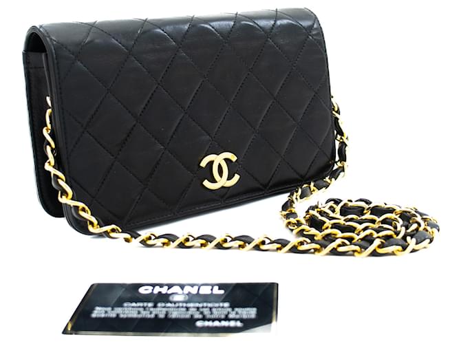 CHANEL Full Flap Chain Shoulder Bag Clutch Black Quilted Lambskin Leather  ref.777786