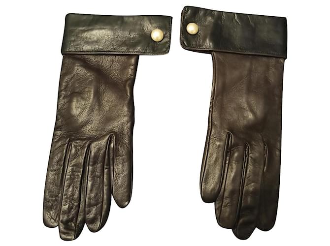 CHANEL - Leather gloves Dark brown  ref.777815