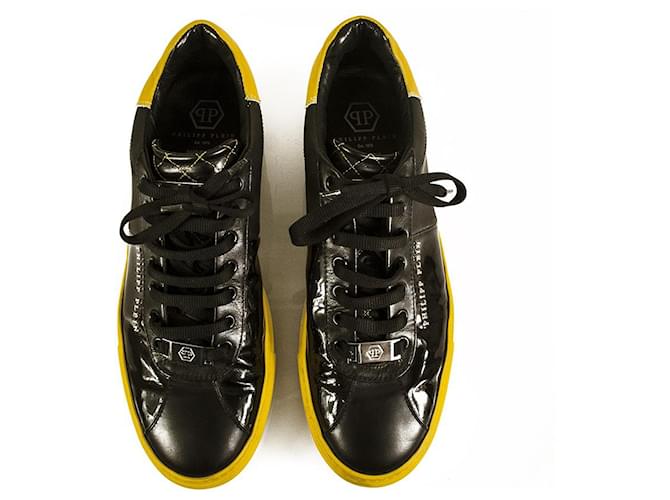 Philipp Plein Men's Black patent leather trainer shoes sneakers UK8, US 9, eu 43  ref.777978