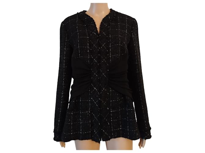 Chanel jacket in black wool with white checks  ref.777984