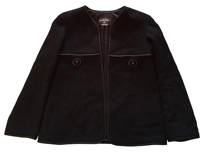 Chanel black jacket big buttons Wool  ref.777990